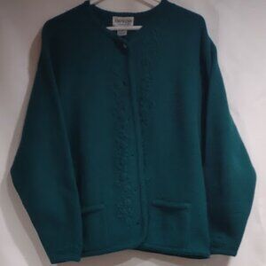 EMPRESS VINTAGE FOREST GREEN GOLD BUTTON FRONT CARDIGAN SWEATER 2 POCKETS XL